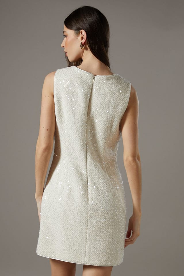 Coast Coast Women's Sequin Boucle Shift Dress With Bows in Ivory - 3