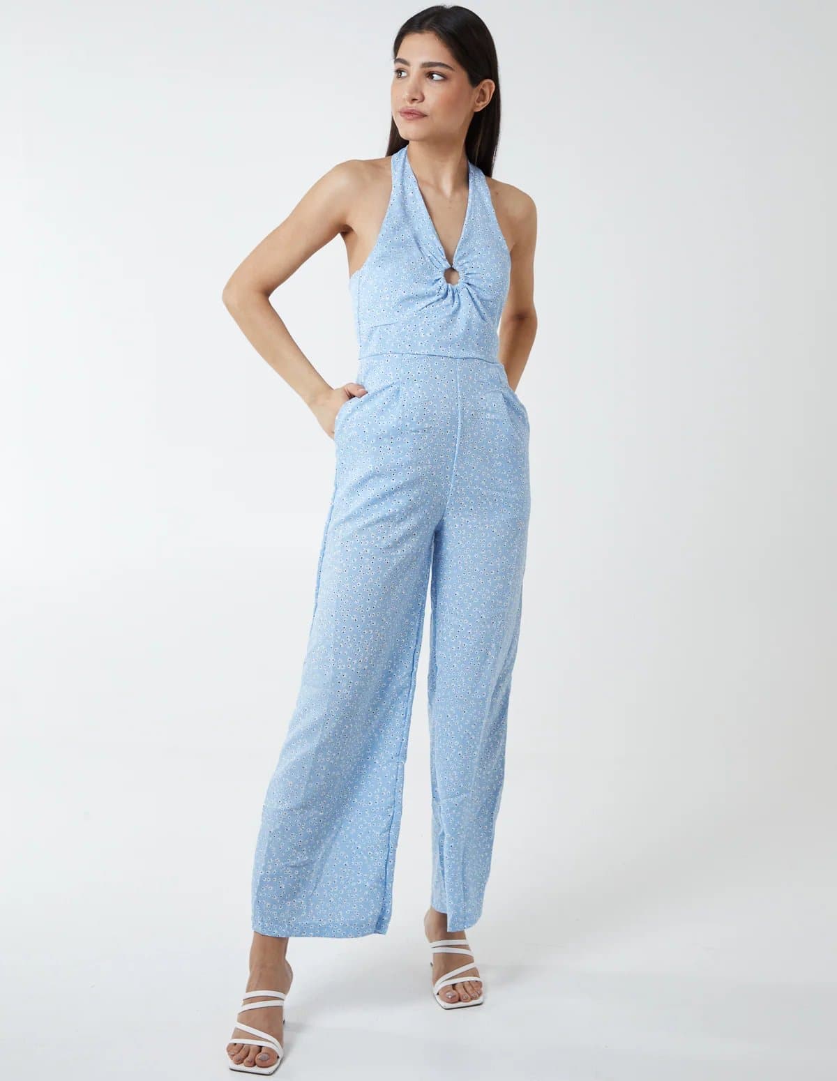 Blue Vanilla Ring Detail Halter Neck Culotte Jumpsuit