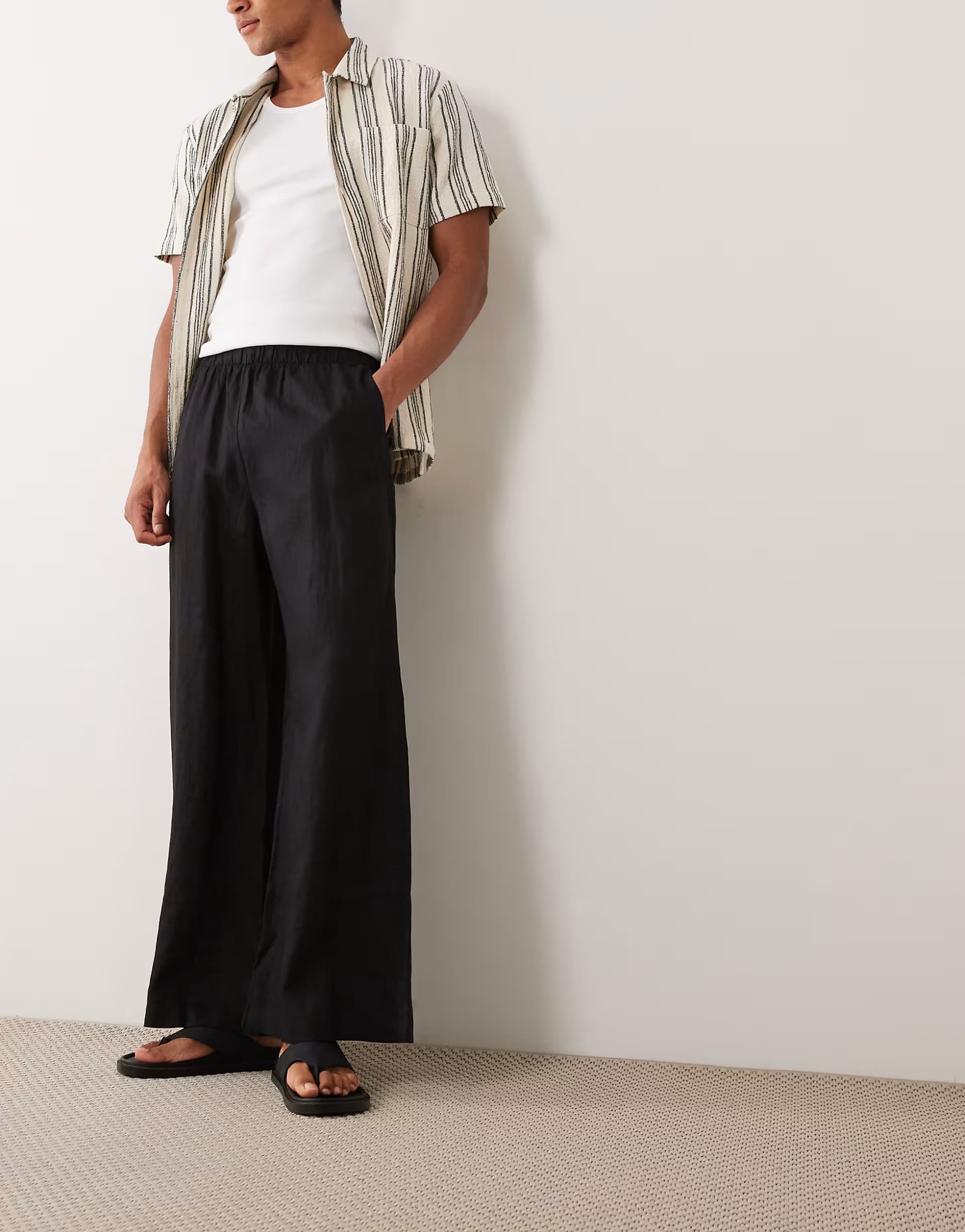ASOS ASOS ARKET Black Linen Blend Wide-Leg Trousers