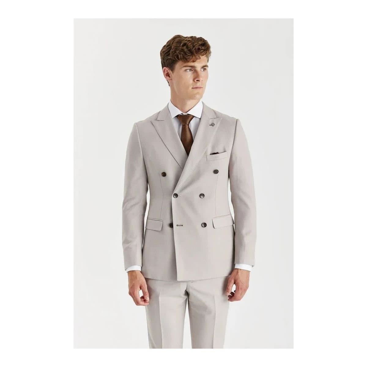 Paul Andrew Paul Andrew Men's Birdseye Double Breasted Blazer in Stone