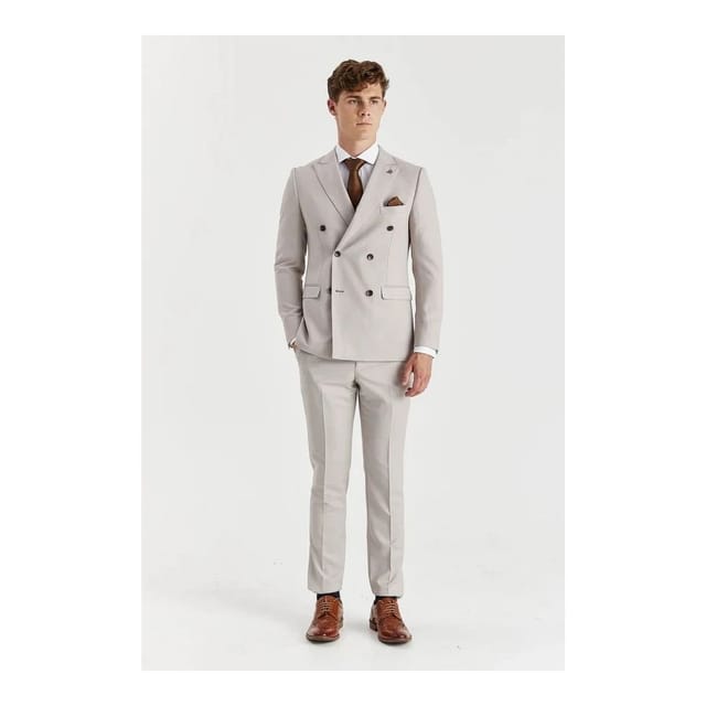 Paul Andrew Paul Andrew Men's Birdseye Double Breasted Blazer in Stone - 2