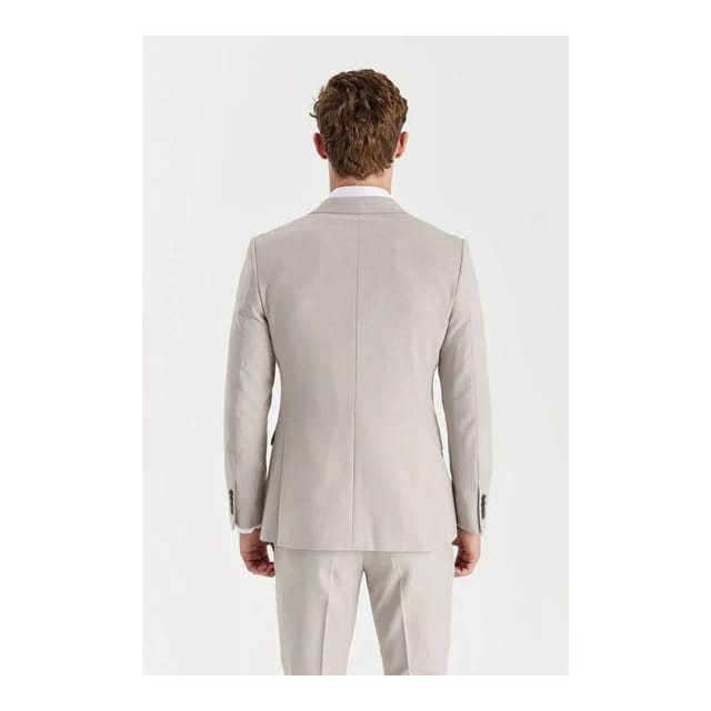 Paul Andrew Paul Andrew Men's Birdseye Double Breasted Blazer in Stone - 3
