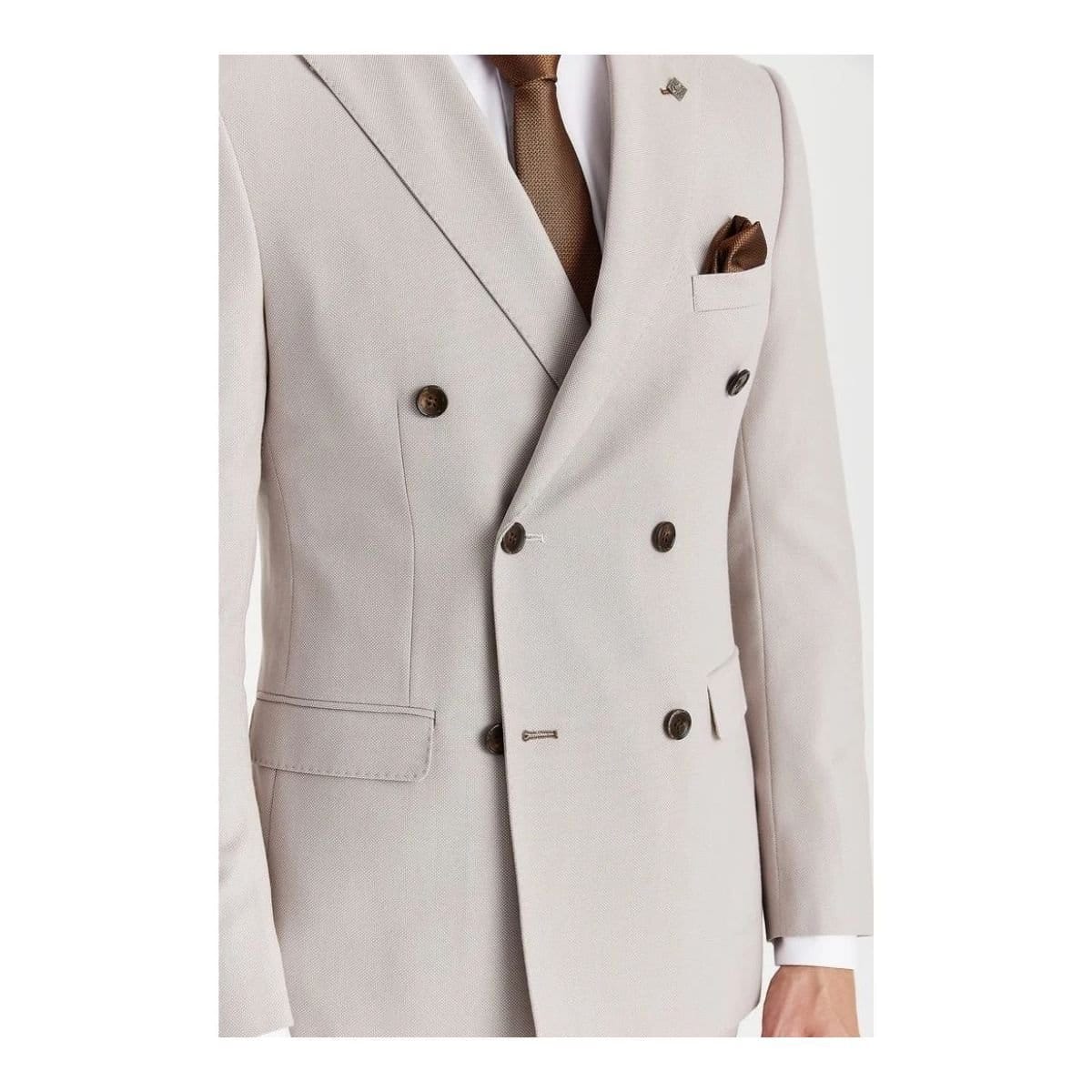 Paul Andrew Paul Andrew Men's Birdseye Double Breasted Blazer in Stone - 4