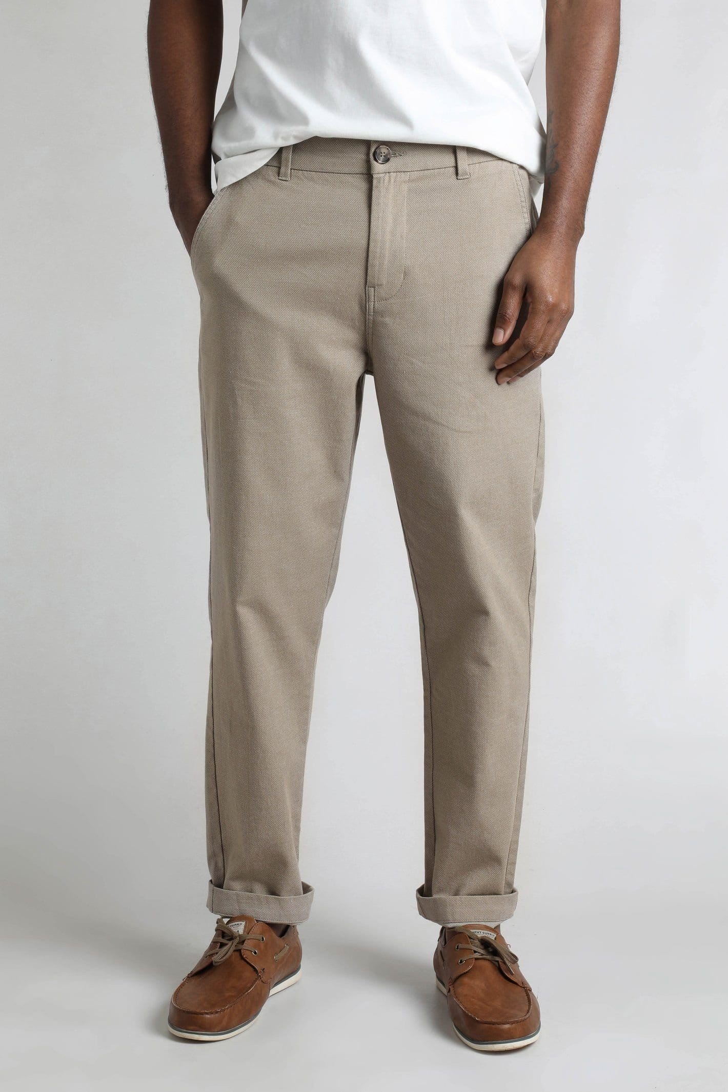 Weird Fish Weird Fish Men's Charleigh Textured Chino Trousers in Stone - 4