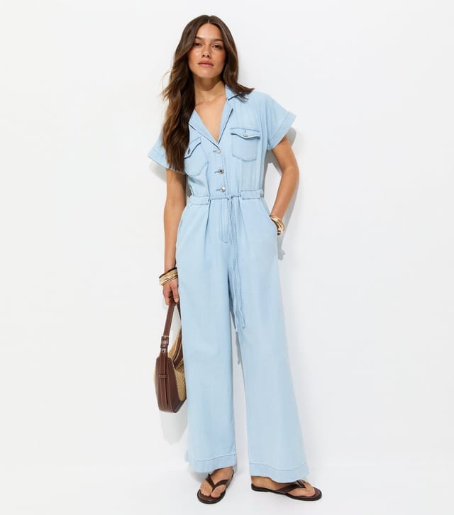 New Look Women's Petite Light Blue Wash Denim Jumpsuit New Look - 2