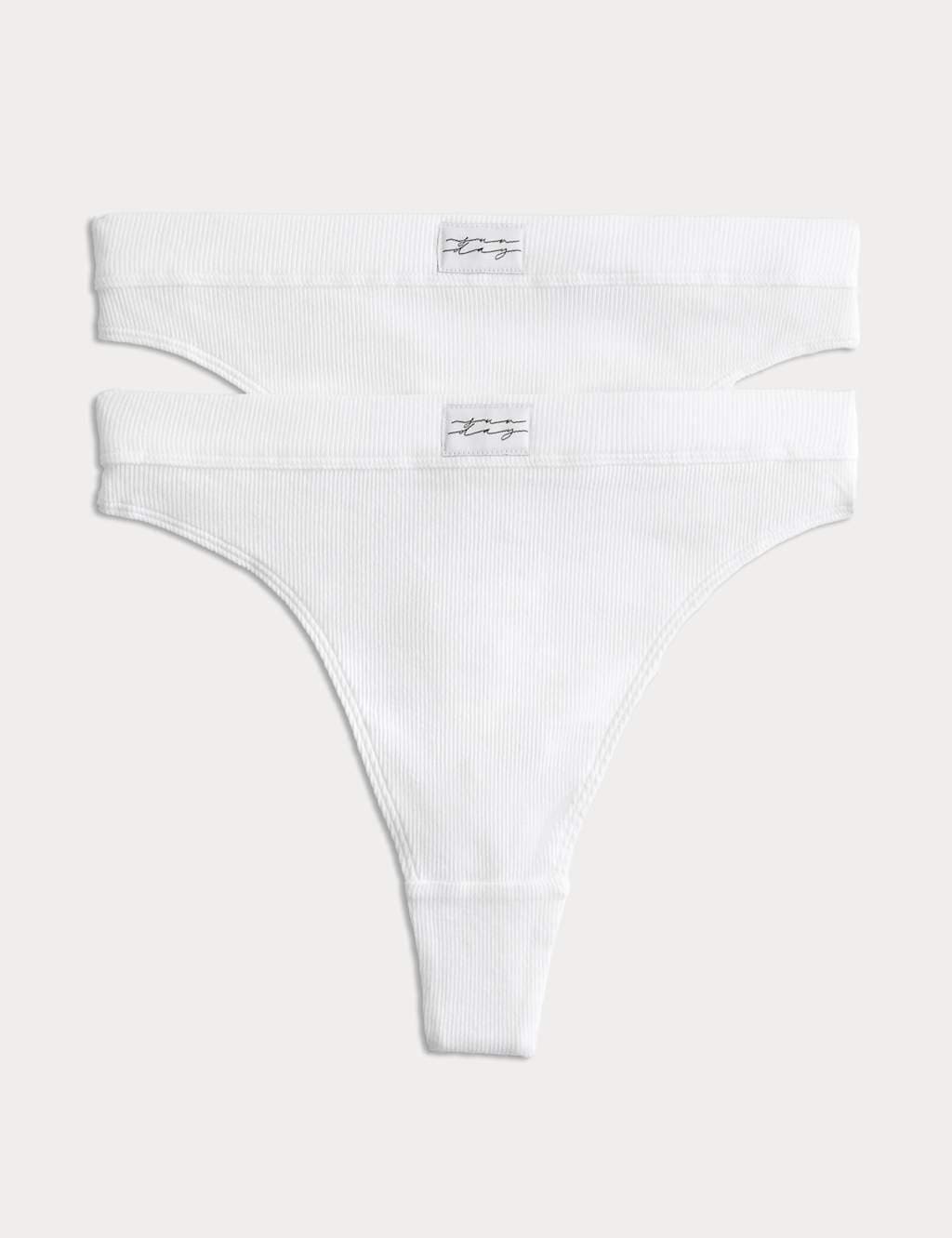 Marks & Spencer M&S 2 Pack Juni Cotton Rib High Waisted Thongs White