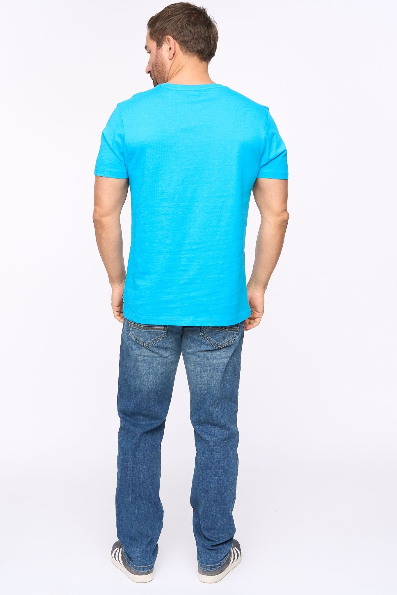 Bewley&Ritch Bewley&Ritch Men's Sandico 100% Slub Cotton Graphic Crew Neck T-Shirt in Turquoise - 4