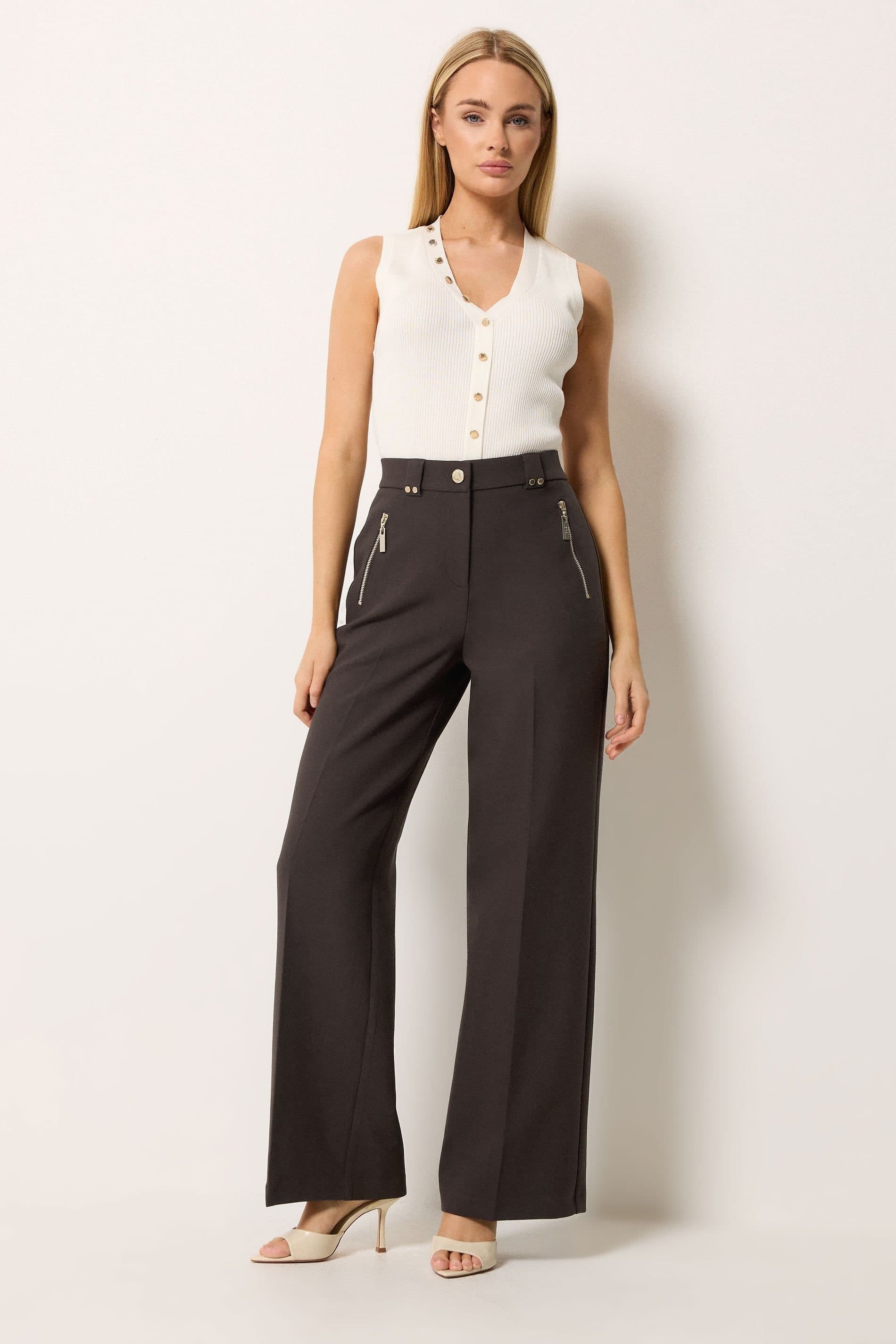 Star By Julien Macdonald Star by Julien Macdonald Women's Tailored Wide Leg Trousers in Chocolate