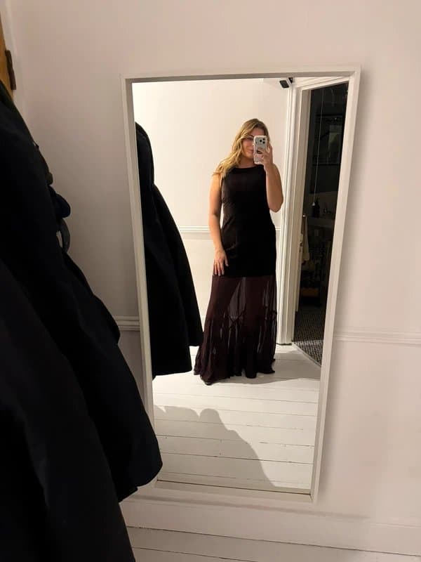ASOS Design Velvet and sheer brown dress