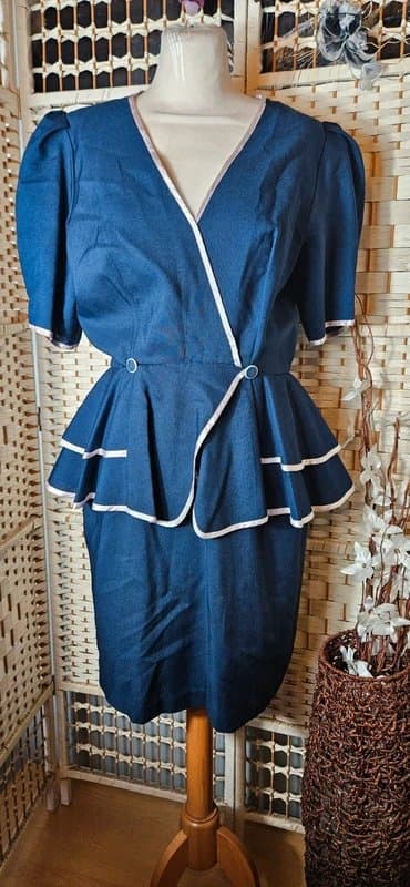 Vintage Dressing Rare Vintage 1980s Navy Peplum Dress | UK 8–10