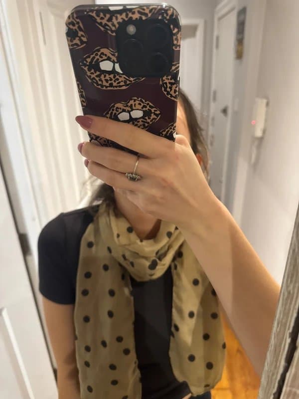Vintage Dressing Brown and black polka dot viscose scarf