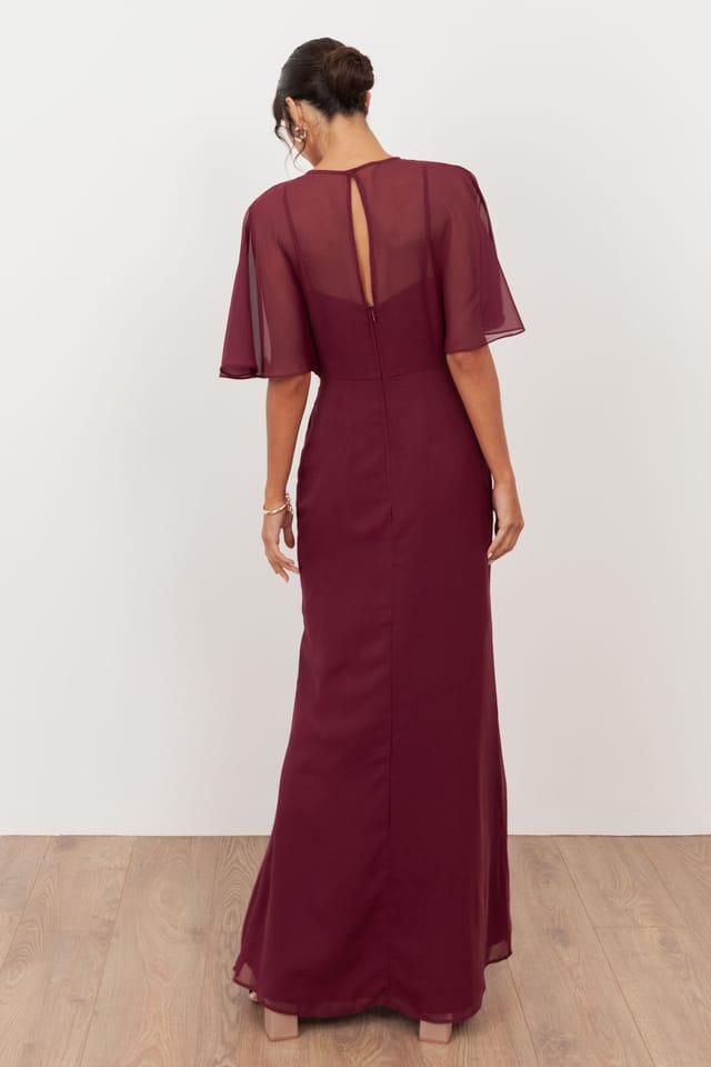 Maya Deluxe Maya Deluxe Women's Embellished Angel Sleeve Maxi Dress in Burgundy - 2