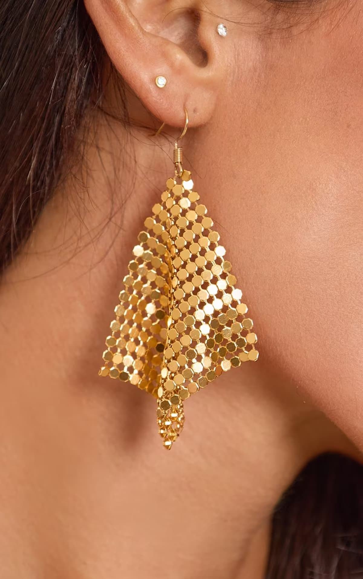 EGO Chainmail Drop Earring In Gold, Women's Size UK 0