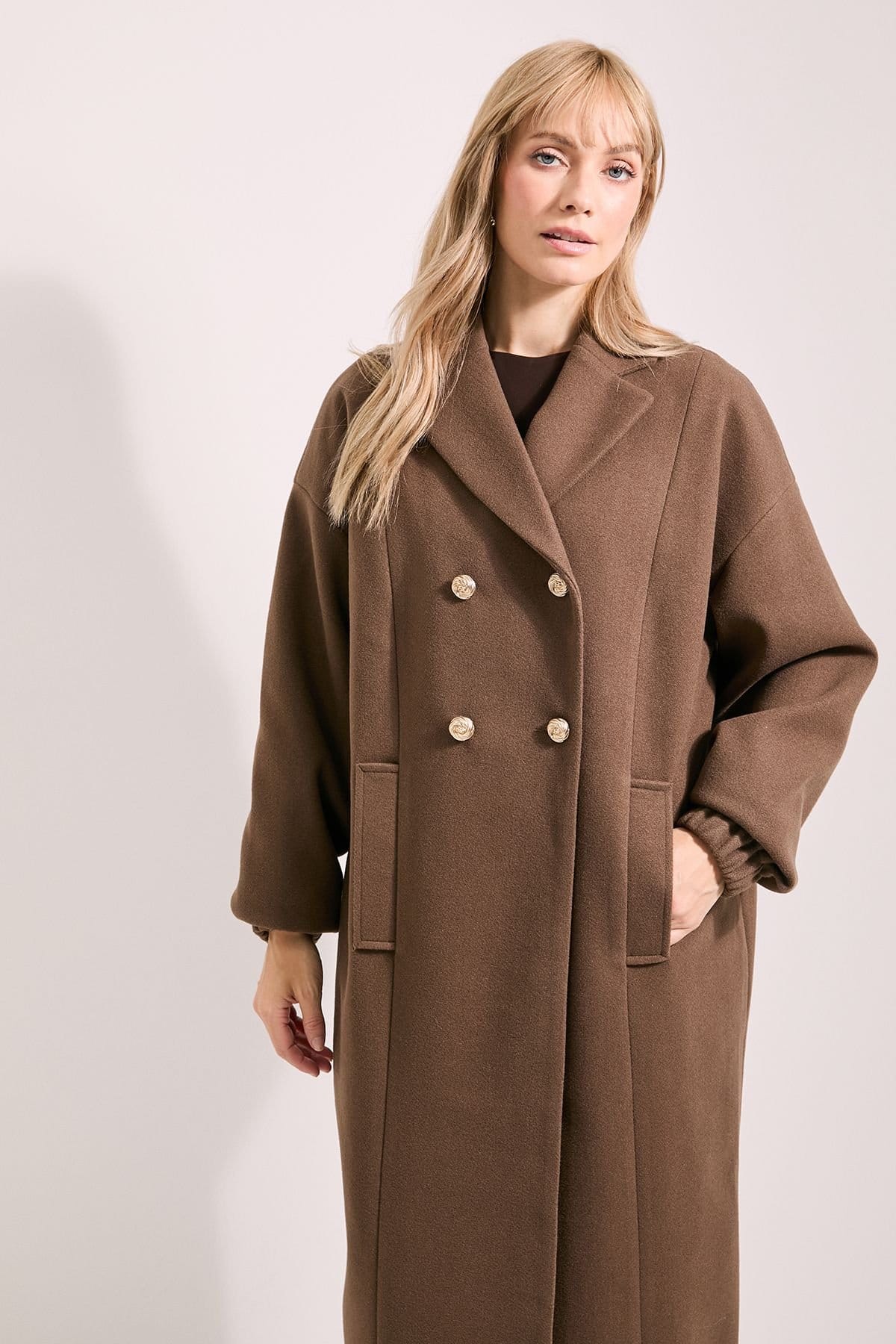 Wallis Wallis Women's Principles by Double Breasted Pocket Coat in Brown - 4