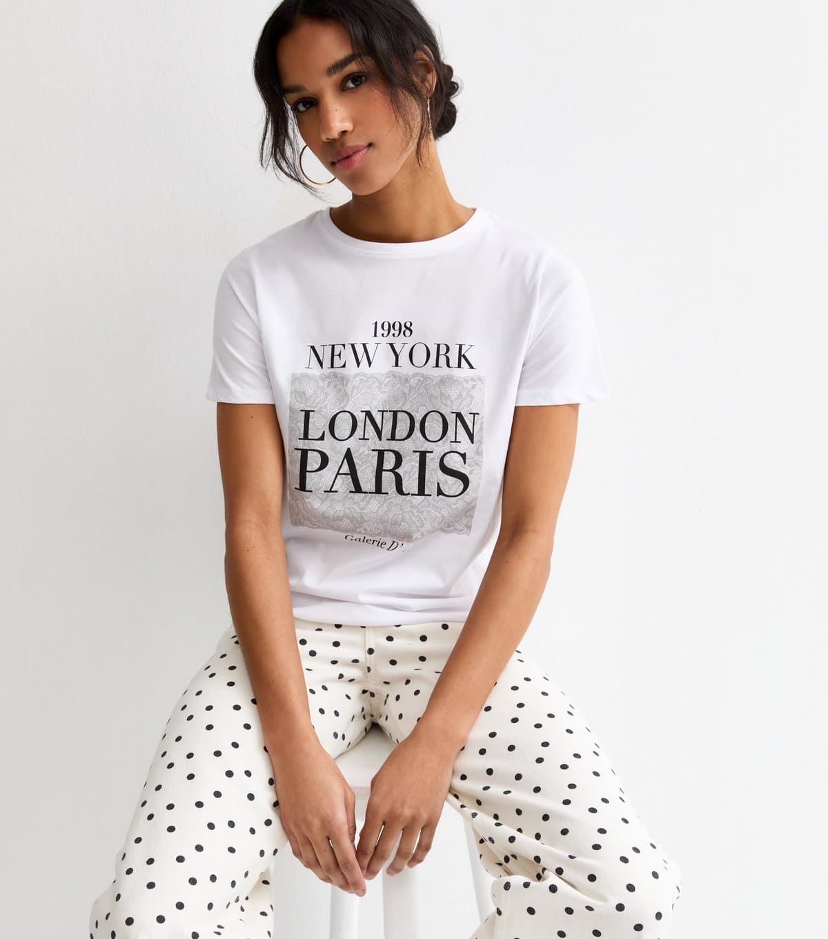 New Look Women's White Cotton London Paris Logo T-Shirt New Look