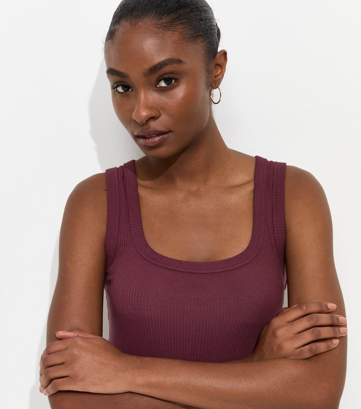 New Look New Look Dark Burgundy Ribbed Jersey Vest Top
