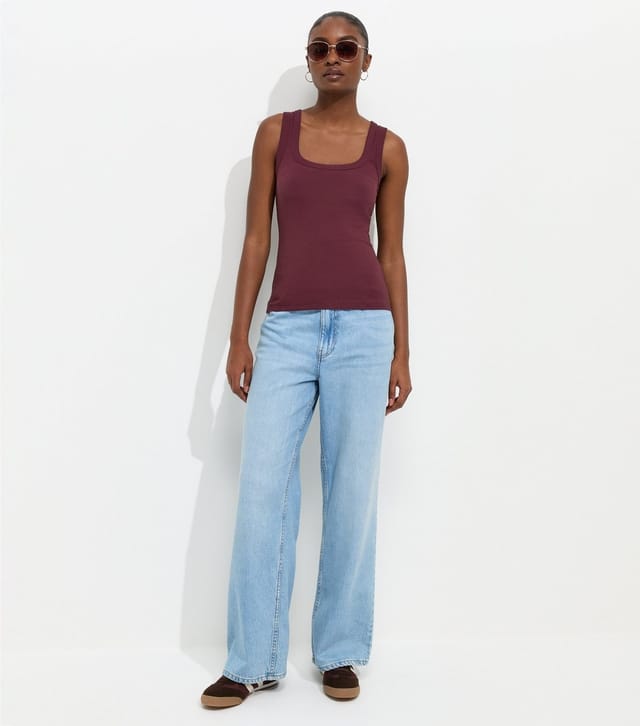 New Look Women's Dark Burgundy Cotton Rich Square Neck Vest Top New Look - 3