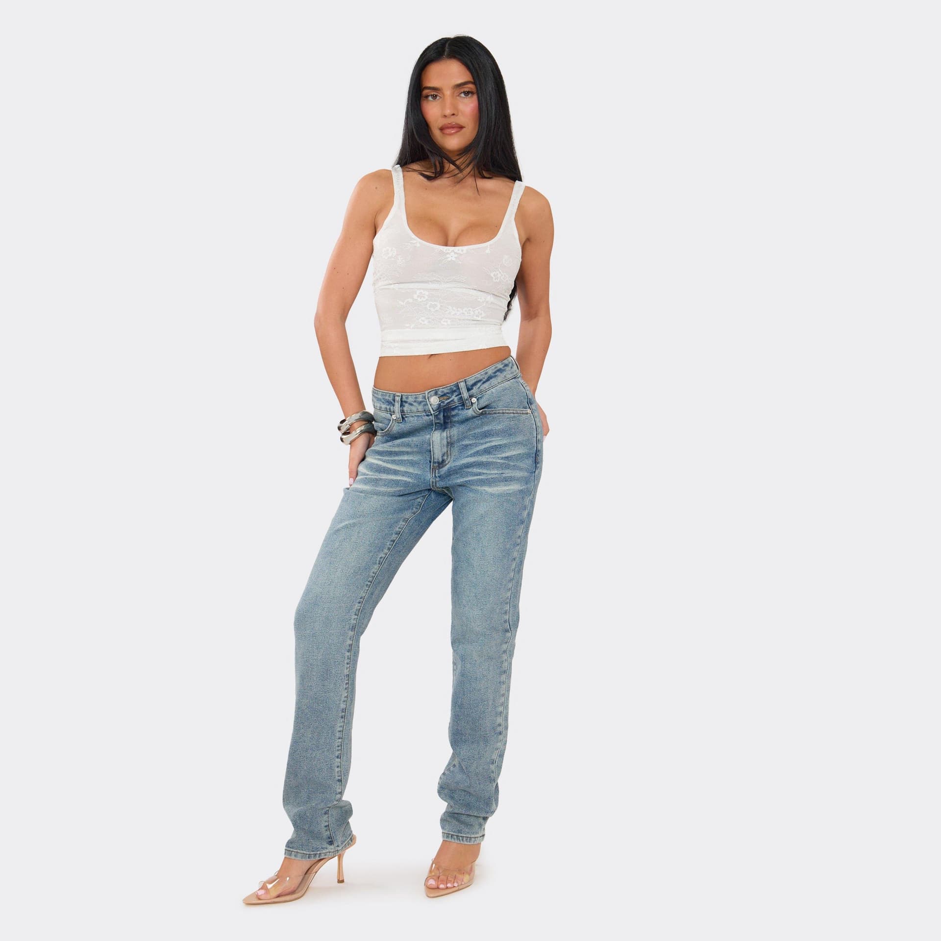 EGO Low Rise Skinny Fit Jeans In Light Blue Wash Denim, Women's Size UK 6