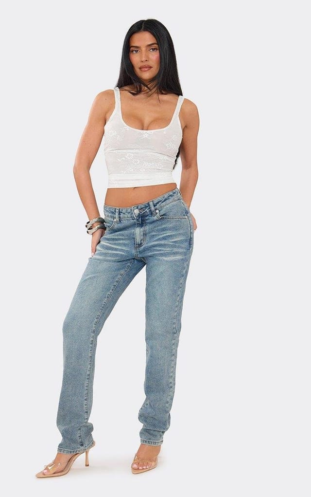 EGO Low Rise Skinny Fit Jeans In Light Blue Wash Denim, Women's Size UK 6 - 2