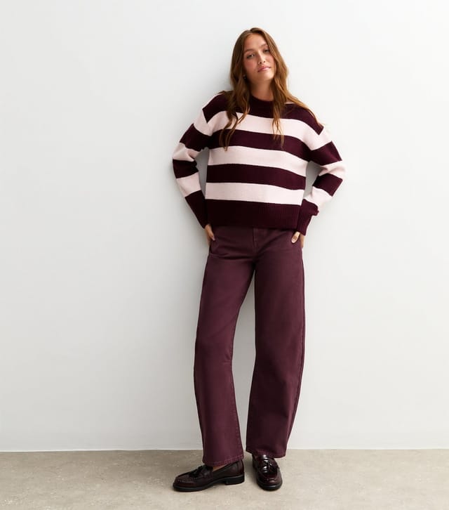 New Look Women's Burgundy Long Barrel Leg Jeans New Look - 2