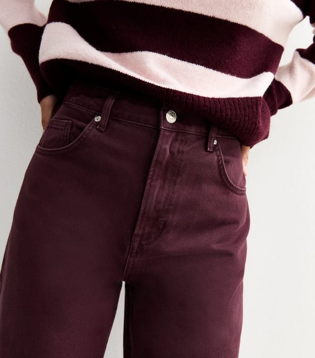 New Look Women's Burgundy Long Barrel Leg Jeans New Look - 3