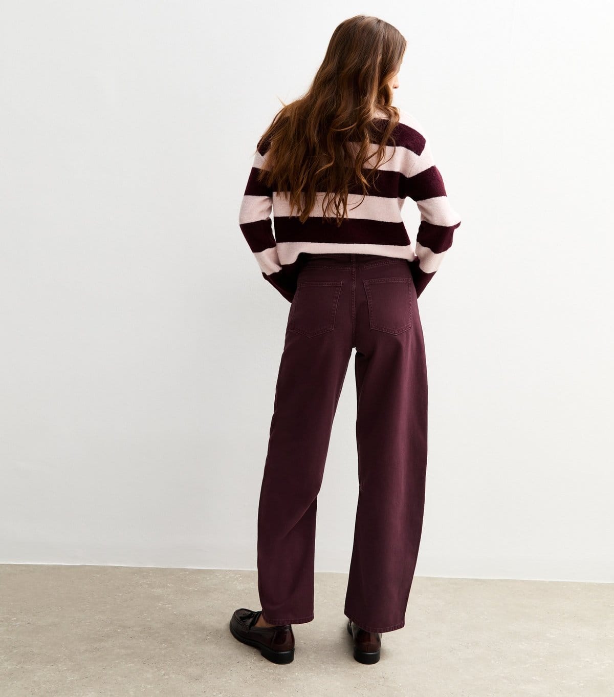 New Look Women's Burgundy Long Barrel Leg Jeans New Look - 4