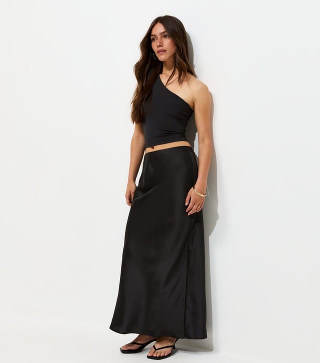 New Look Women's Petite Black Satin Bias Cut Midi Skirt New Look - 3