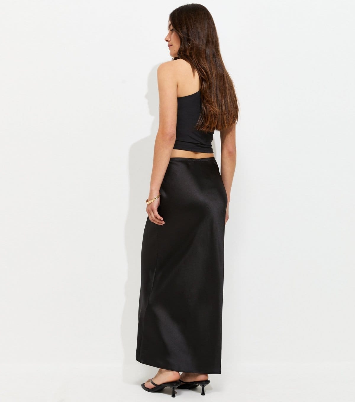New Look Women's Petite Black Satin Bias Cut Midi Skirt New Look - 4