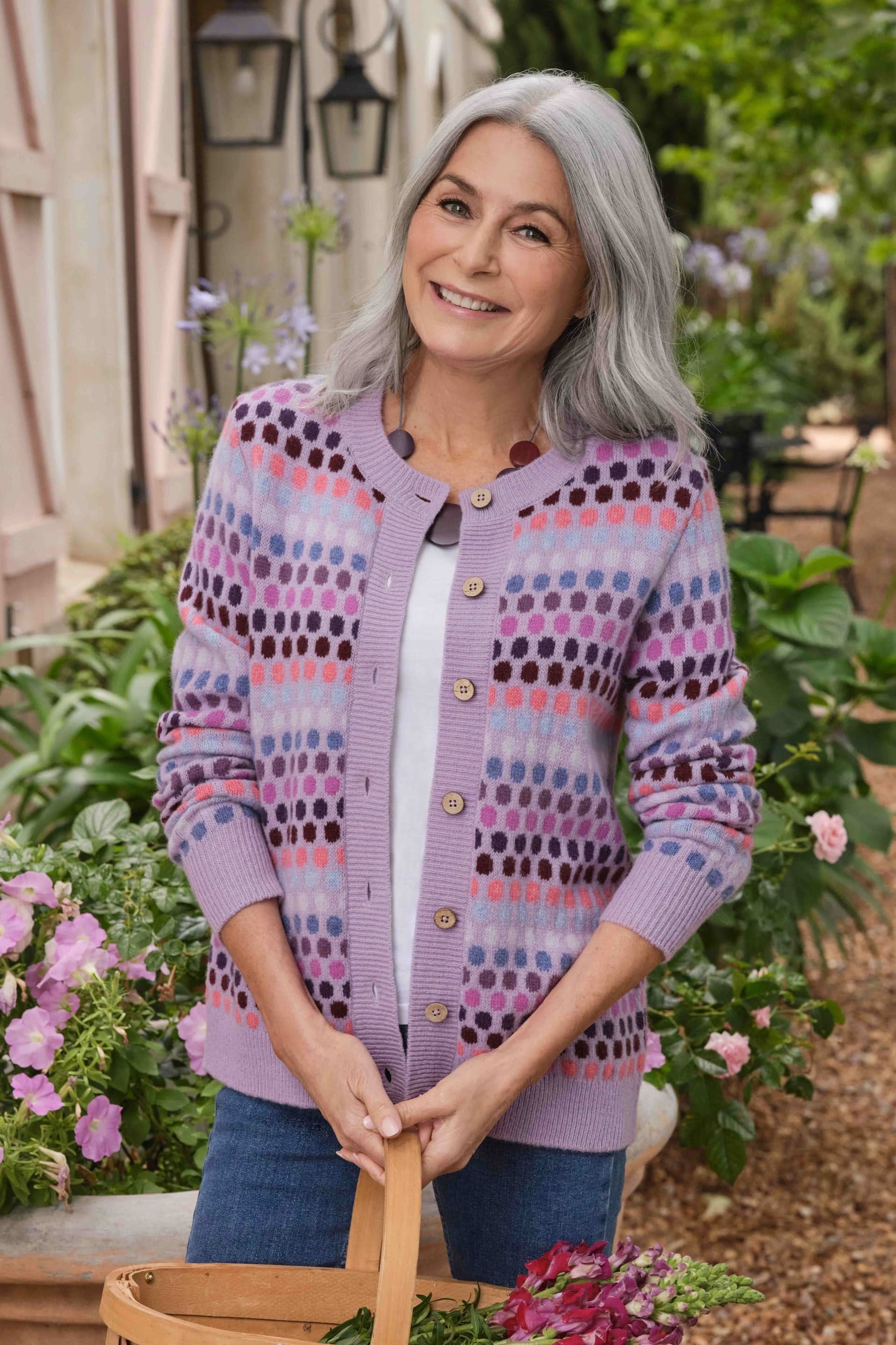 WoolOvers WoolOvers Women's Multi Spot Stripe Cardigan