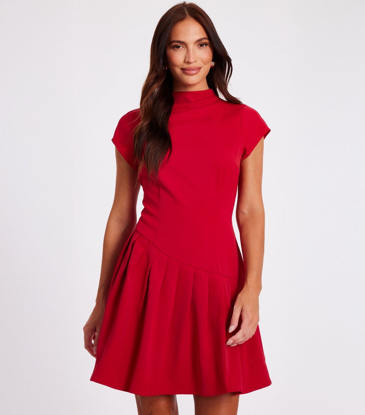 Quiz Women's Red Pleated Skirt Skater Mini Dress Quiz New Look - 1