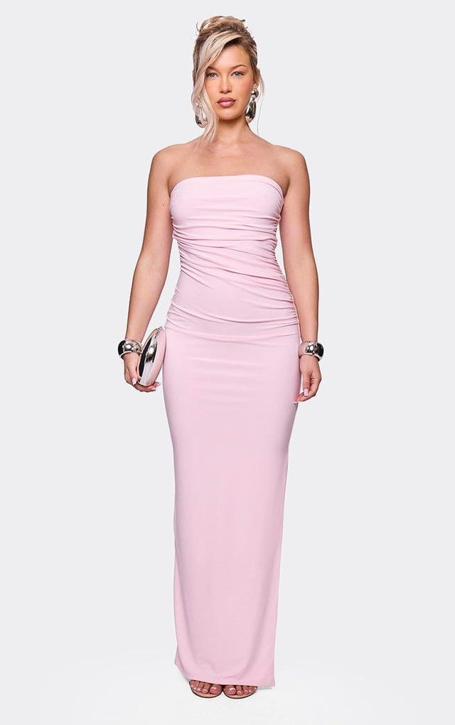 EGO Bandeau Ruched Detail Maxi Dress In Pink, Women's Size UK 8 - 2