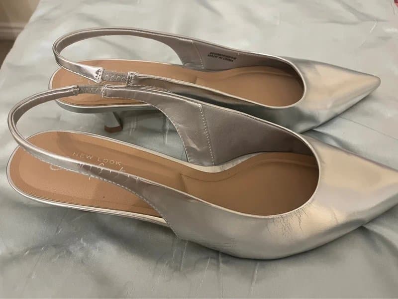 New Look Sliver sling back kitten heels size 8