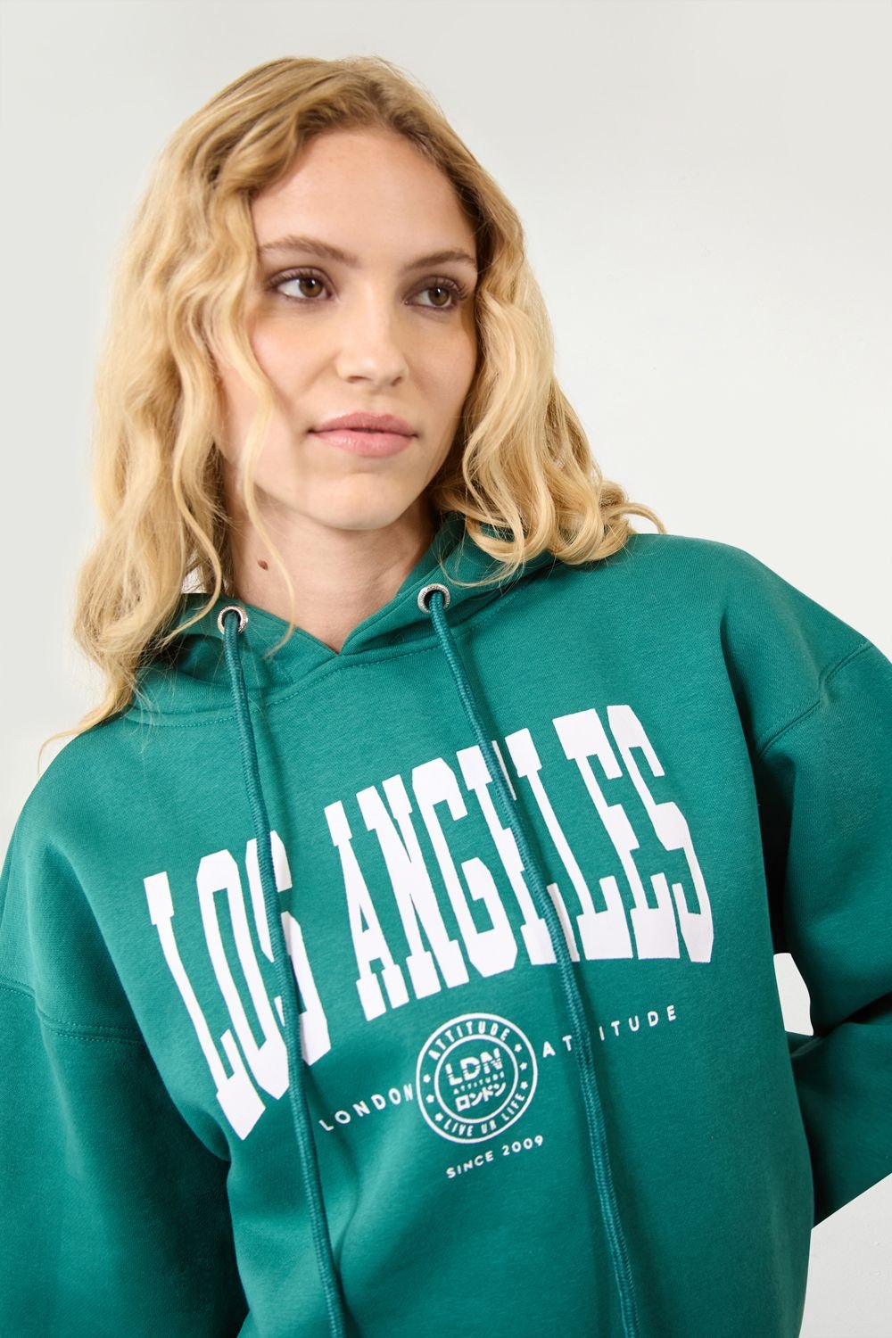 LONDON ATTITUDE LONDON ATTITUDE Women's Relaxed Fit "Los Angeles" Printed Hoodie Green in Cobalt - 3