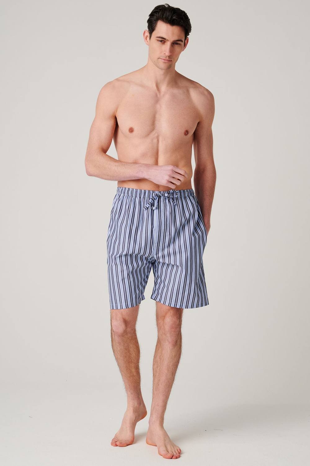 British Boxers British Boxers Men's "Navy Spark Stripe" Crisp Cotton Sleep Shorts in Mid Navy - 3