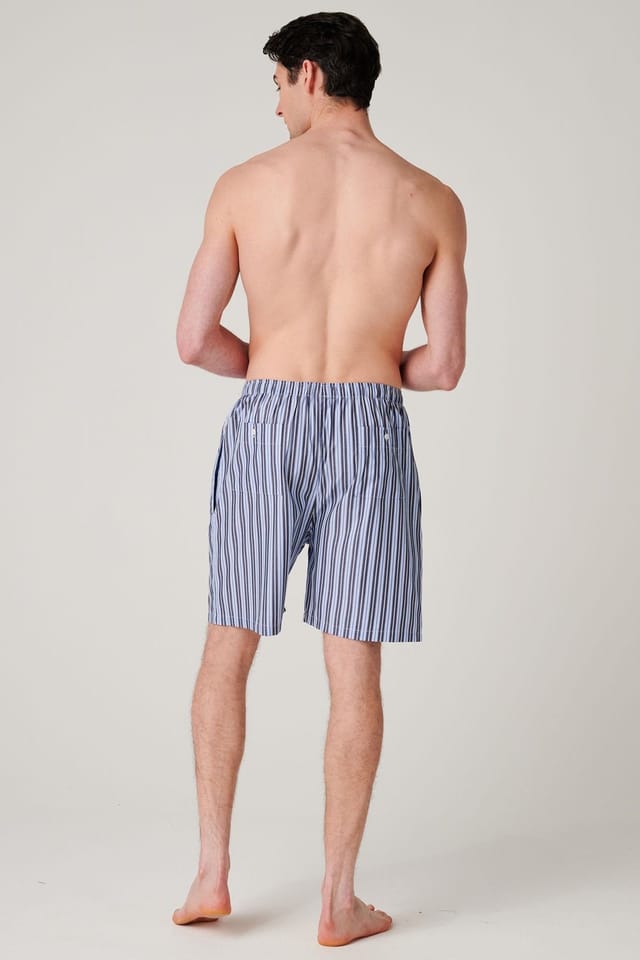 British Boxers British Boxers Men's "Navy Spark Stripe" Crisp Cotton Sleep Shorts in Mid Navy - 3