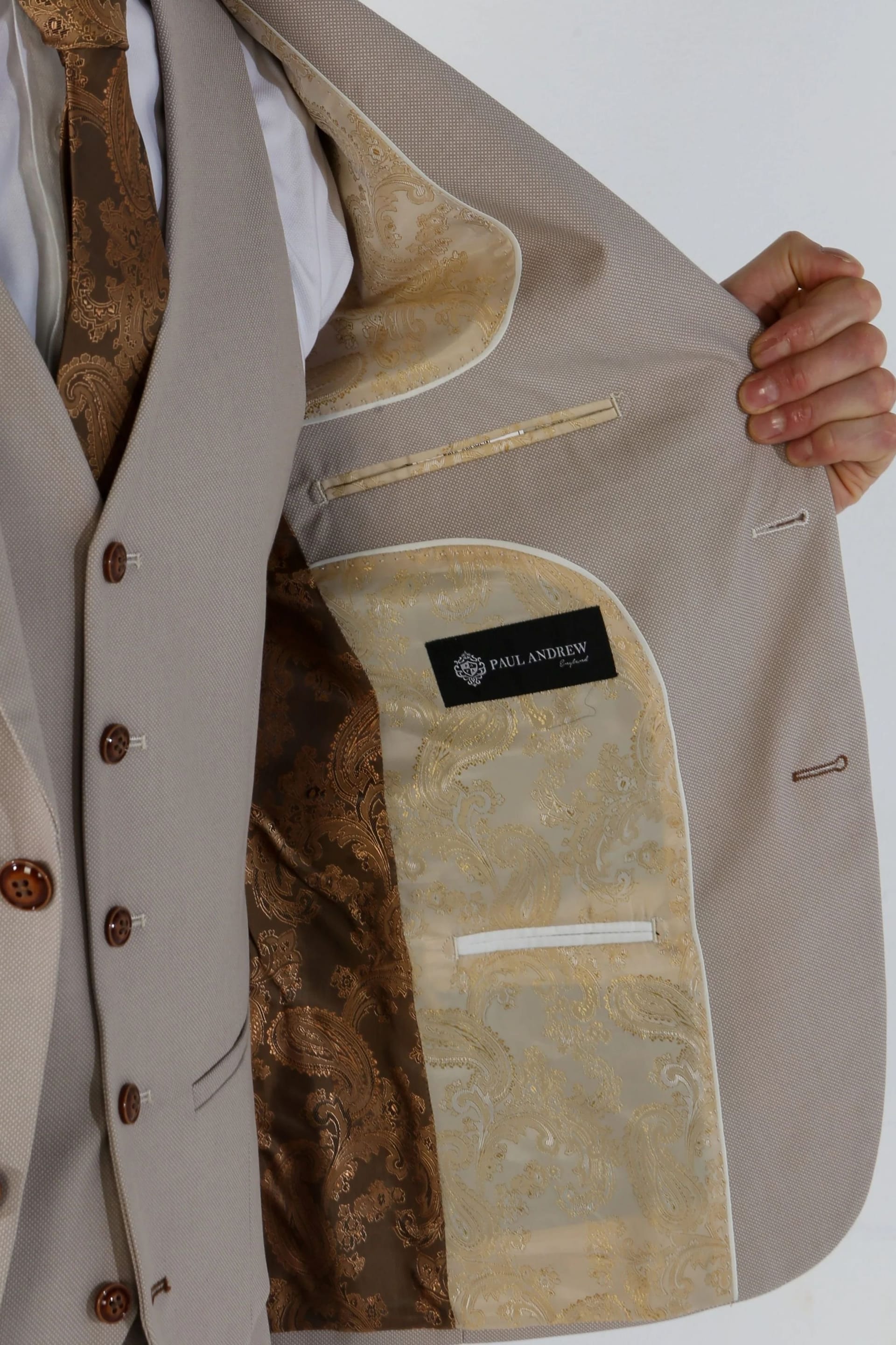 Paul Andrew Paul Andrew Men's Mayfair Formal Blazer With Buttons in Stone - 4
