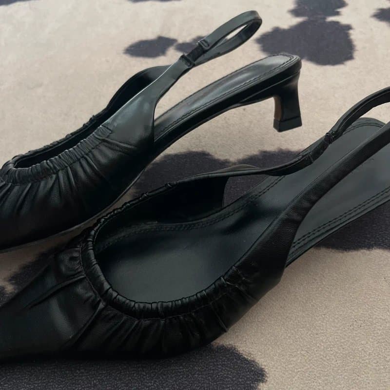Topshop Topshop Ely mid heel ruched slingbacks kitten heels black