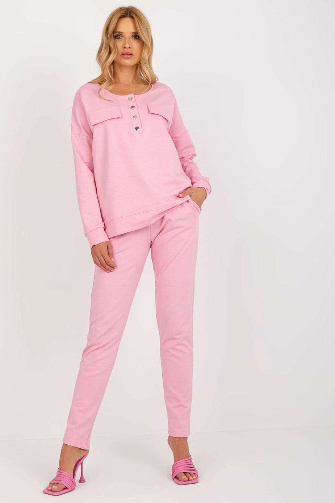 Love Lace Pink Cotton Elastane Track Suit Set
