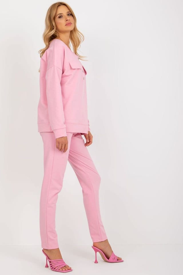 Love Lace Love Lace Women's Cotton Elastane Snap Track Suit Set in Pink - 2