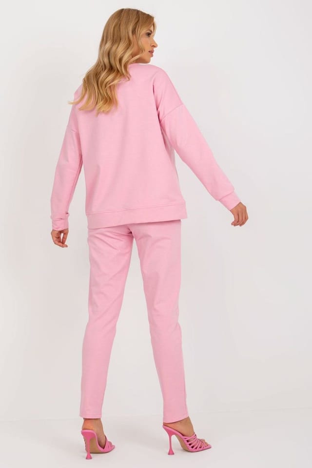Love Lace Love Lace Women's Cotton Elastane Snap Track Suit Set in Pink - 3