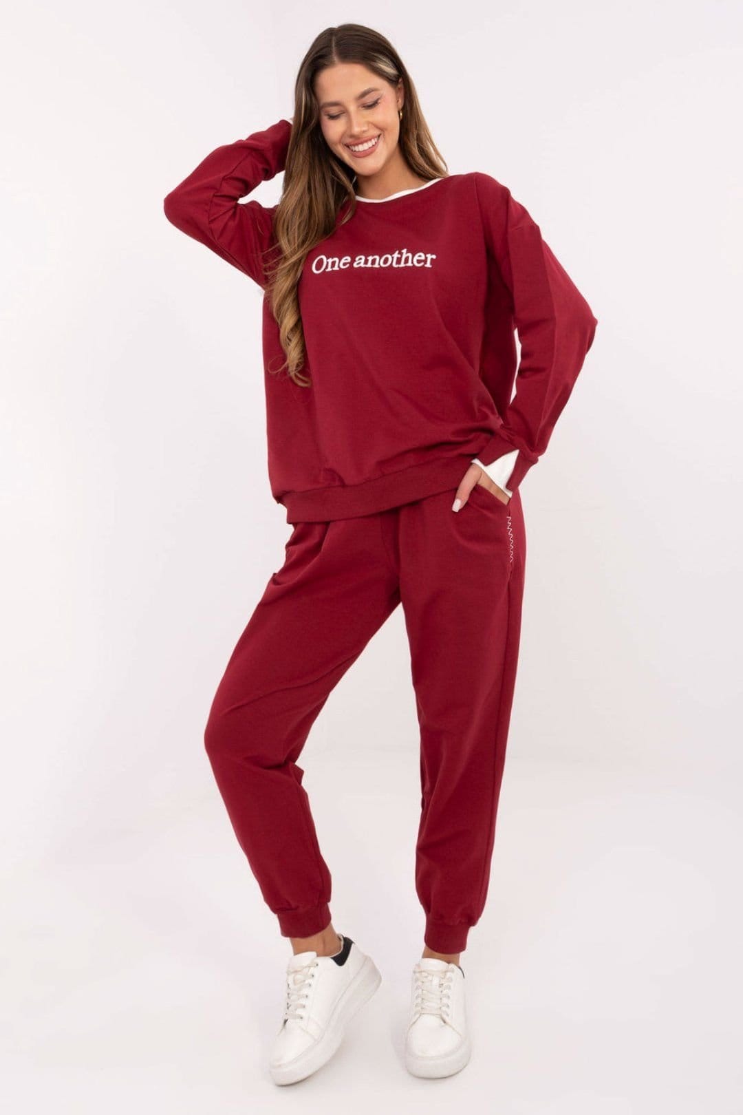 Love Lace Burgundy Cotton/Elastane Tracksuit Set