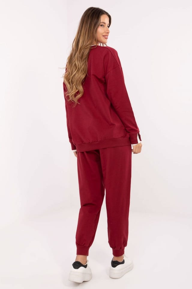 Love Lace Love Lace Women's Embroidered Cotton Tracksuit Set with Pockets in Burgundy - 3