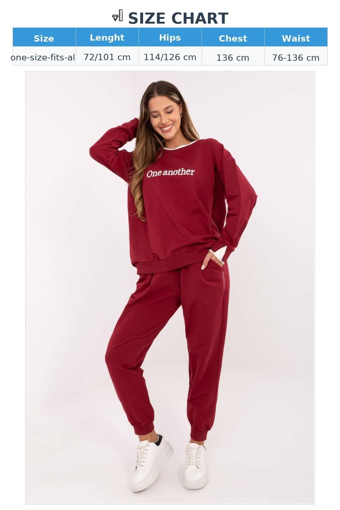 Love Lace Love Lace Women's Embroidered Cotton Tracksuit Set with Pockets in Burgundy - 4