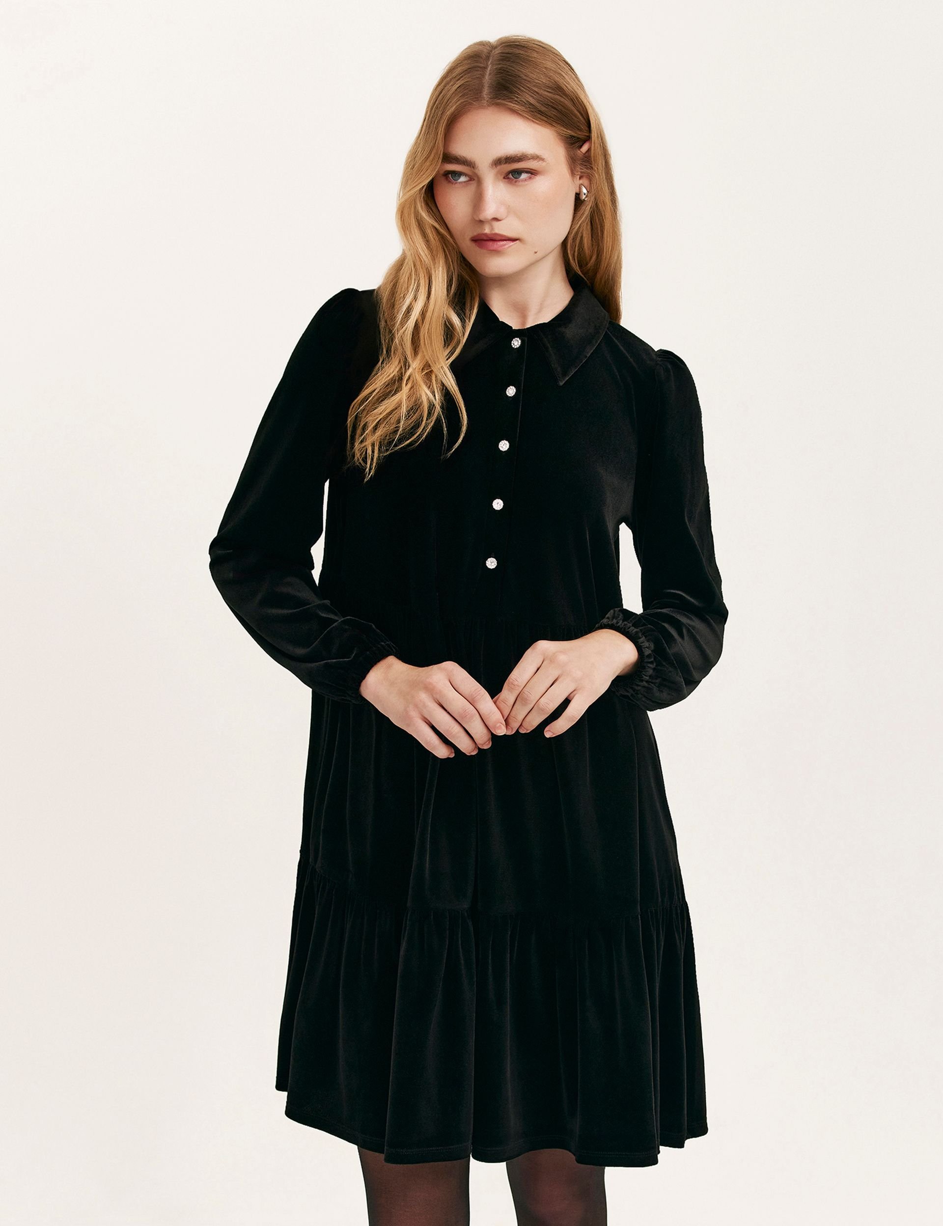 Finery London Finery London Women's Rosanna Velvet Mini Shirt Dress in Black - 2
