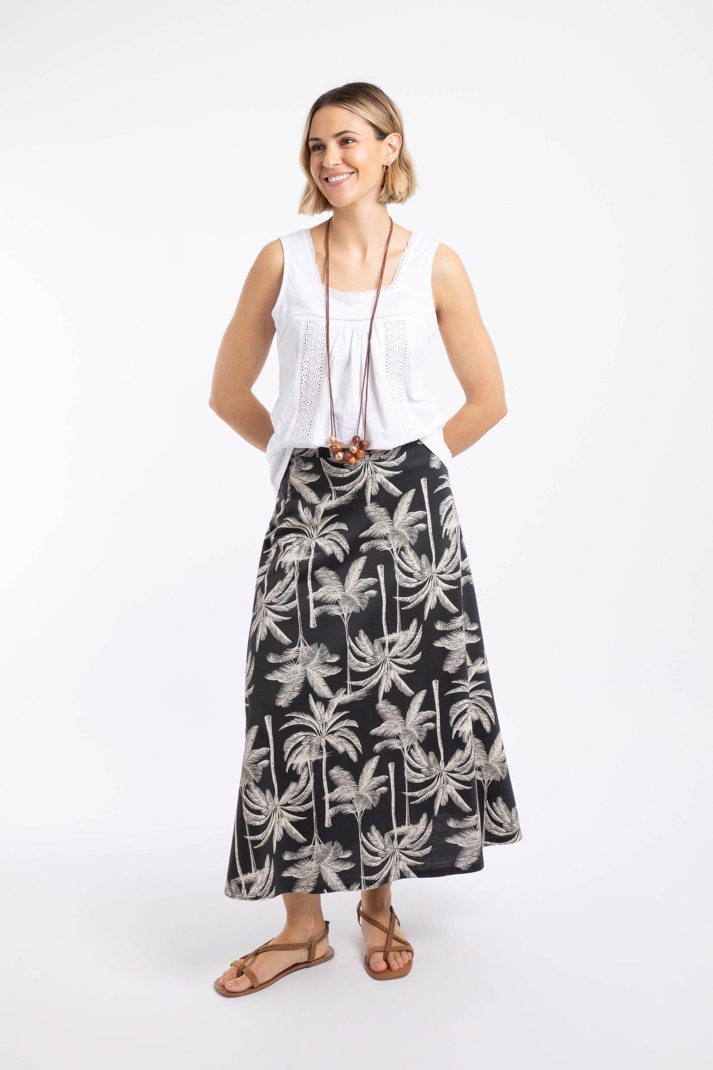 Weird Fish Weird Fish Women's Eloriah Printed Jersey Midi Skirt in Black - 4