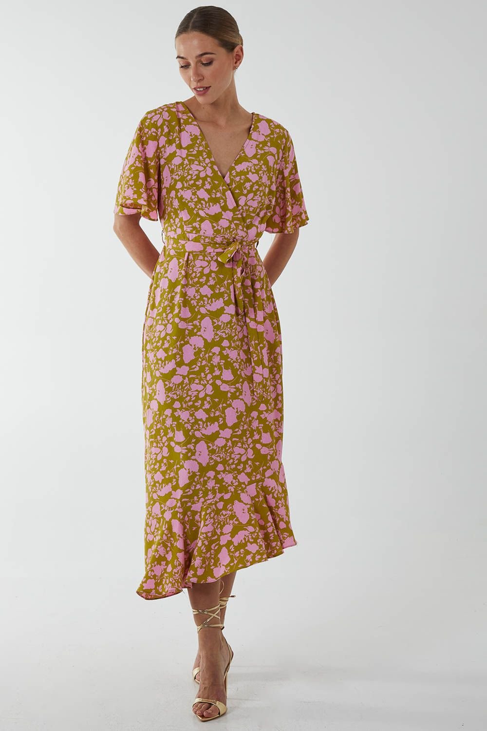 Blue Vanilla Blue Vanilla Men's Ruffle Wrap Midi Dress in Lime - 2