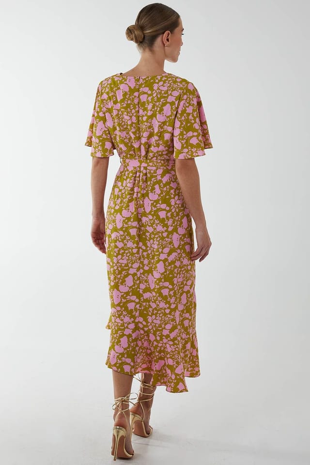 Blue Vanilla Blue Vanilla Men's Ruffle Wrap Midi Dress in Lime - 2