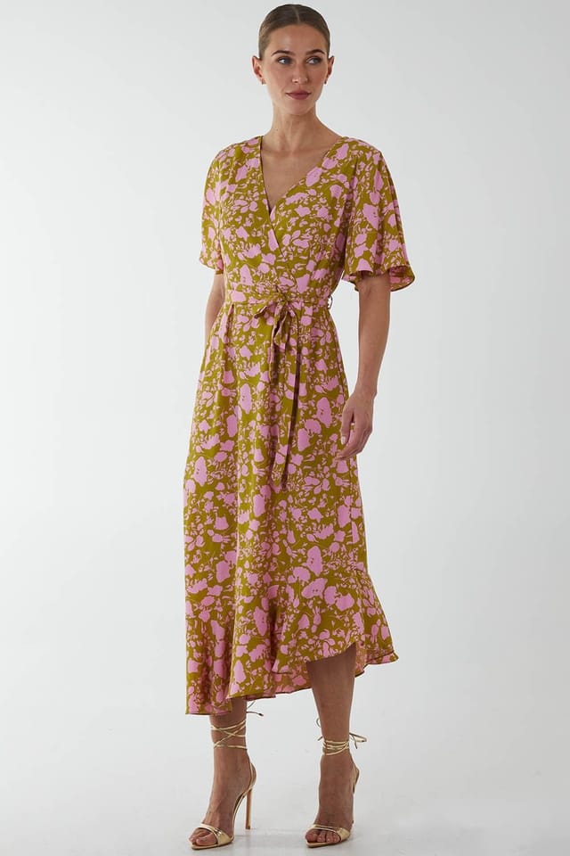 Blue Vanilla Blue Vanilla Men's Ruffle Wrap Midi Dress in Lime - 3