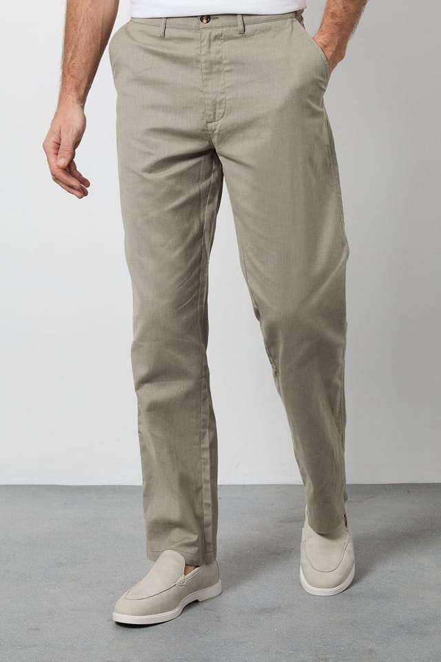 Maine Maine Men's Khaki Cotton Linen Blend Chino Trousers - 2