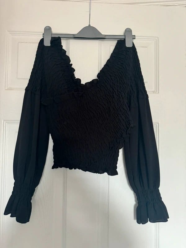New Look Black Ruched Cross-Body Top